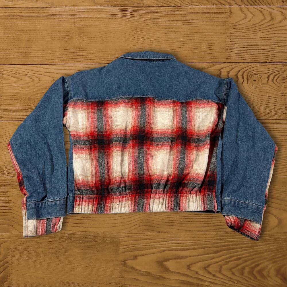 BKE Plaid and Denim Trucker Jacket Brushed Wool Blend Size Large - Picture 4 of 10